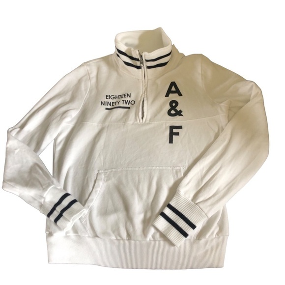 Abercrombie & Fitch New York Eighteen Ninety Two Half Zip Pullover L White Black - Picture 1 of 10